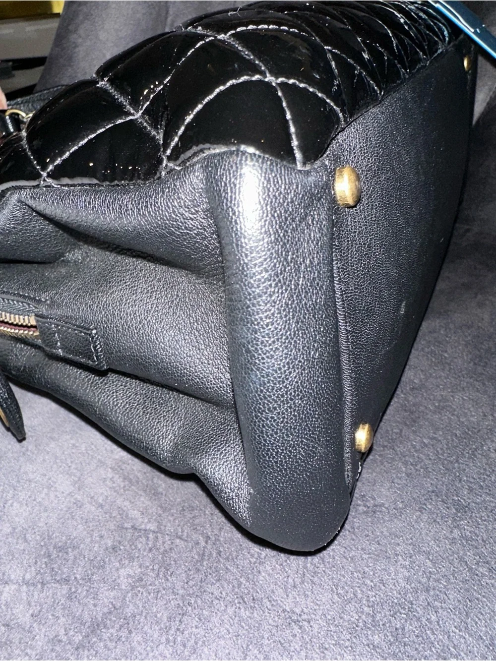 CHANEL Salzburg Quilted Patent Leather Shoulder Bag with Gold Chain Hardware